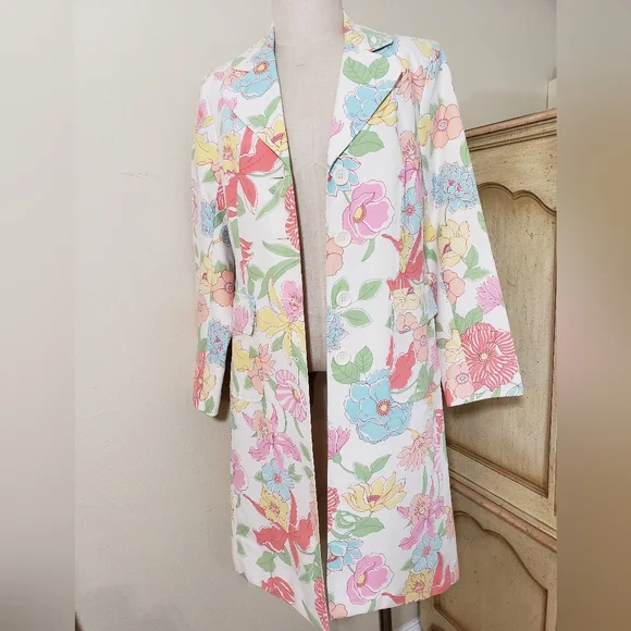 Willi Smith Floral Trench Coat, 100% Cotton, Women's Medium, Long Coat - Picture 2 of 7